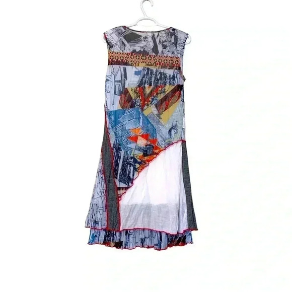 Miss Nikky fully lined, boho, patchwork summer dress w asymmetrical bottom hem - Picture 3 of 8
